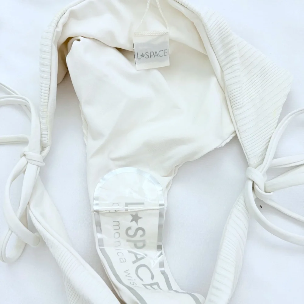 NWOT L*Space white ribbed pointelle Lennox/Lily bikini bottoms S